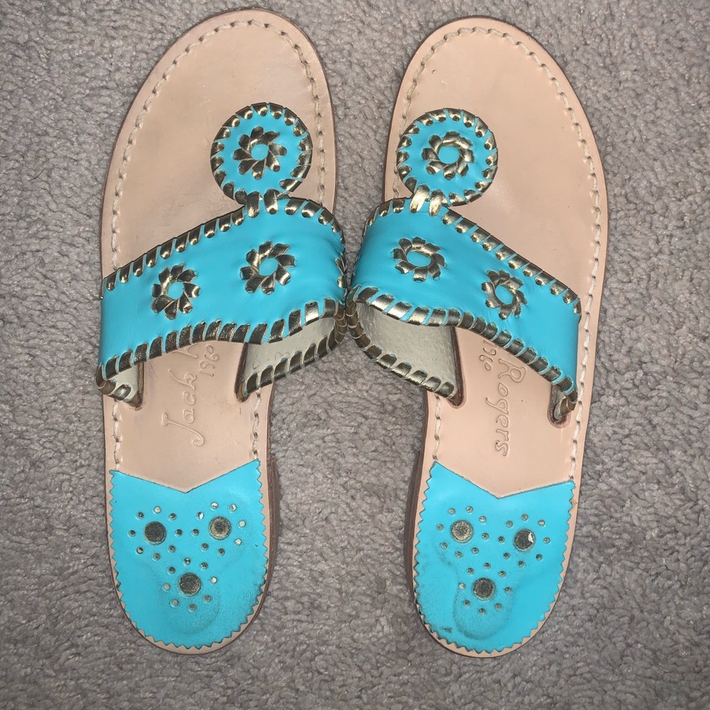 Jack Rogers Nantucket Teal and Gold Cork Sandals